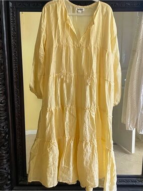 AndAndrea NWOT Buttery Yellow Tiered Linen Maxi Dress L/XL